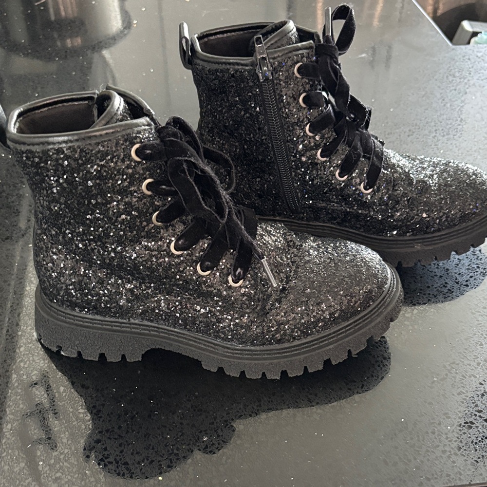 Black Glitter Ankle Boots